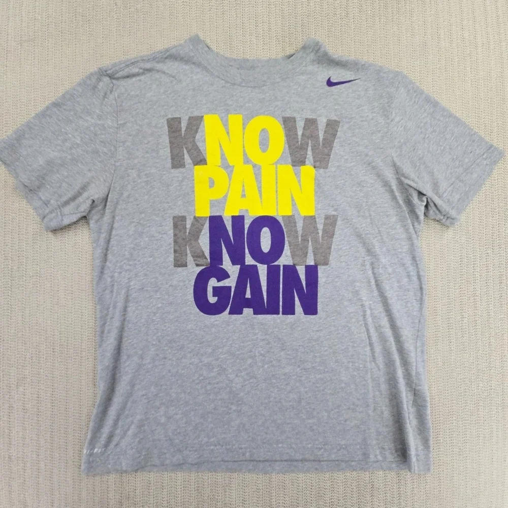 Nike Shirt Mens Large Gray Know Pain Know Gain Graphic Tee LSU Dri-FIT
